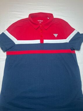 GUESS Red, Navy & White Colorblock Polo Shirt